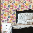 thumbnail image 2 of Peel and Stick Wallpaper Colorful Floral Butterflies Mushrooms Postcards Wall Mural 23.6in x 9.8ft Self Adhesive Removable Wall Paper Renter Friendly Wallpaper for Girls Bedroom Nursery Livingroom, 2 of 8