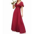 thumbnail image 2 of Women'S Dresses Short Sleeve V Neck Elegant Chiffon Bridesmaid Ruffle Wedding Guest Dresses Wine Red XL, 2 of 8