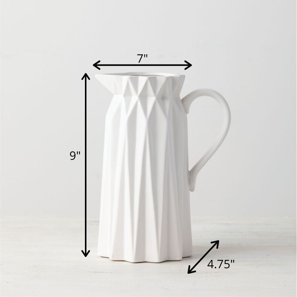 Sullivans Origami Pitcher Vase 9"H White