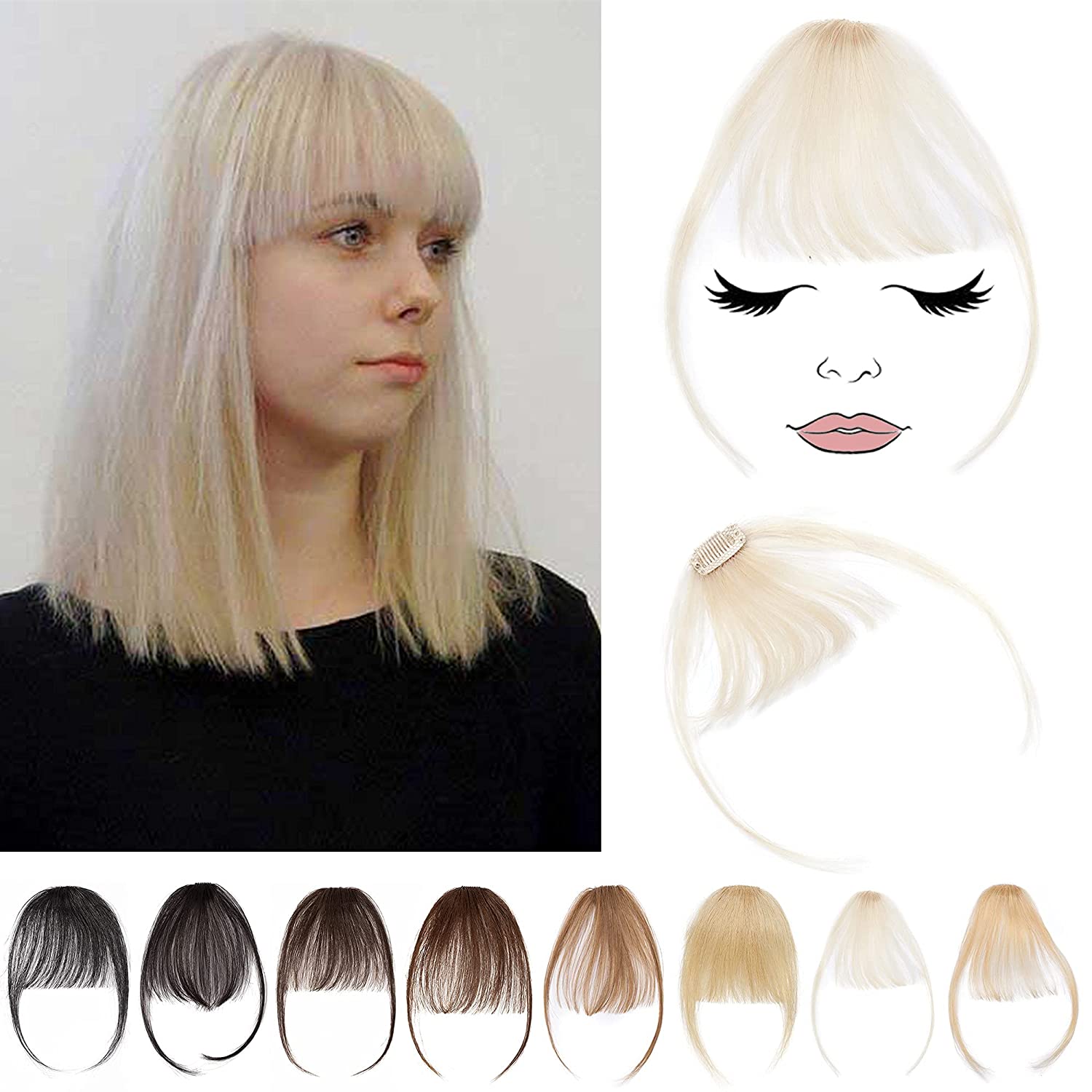 Clip in Bangs Human Hair Thin Air Bangs Extension with Temples Blonde 3g 1 Clip One Piece Clip