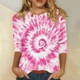 thumbnail image 1 of RXIRUCGD T-shirt Mode Imprimé Col Rond Manches 3/4 pour Femme, Rose Vif, Taille: L, 1 of 5