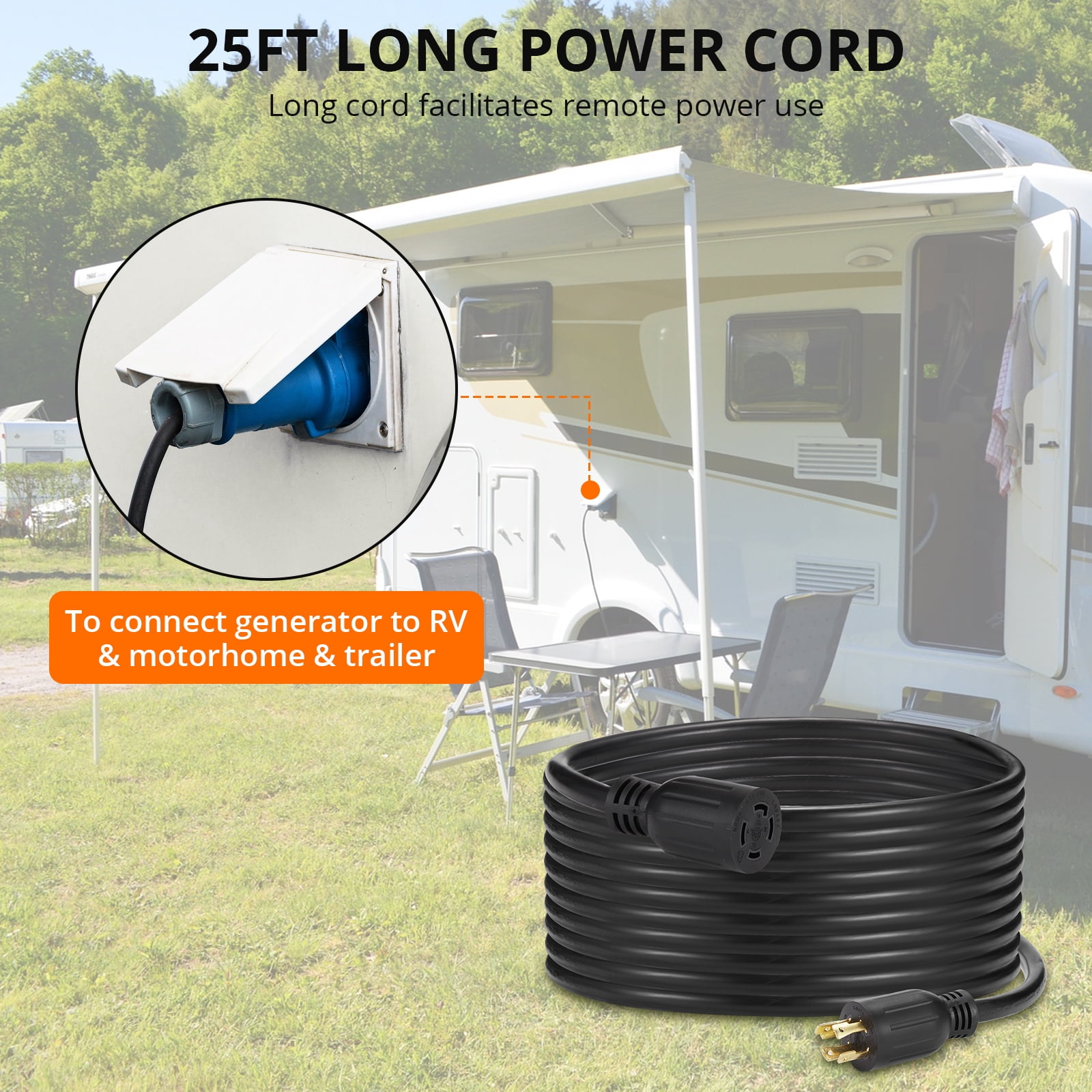 Yesurprise 30 Amp 25 Foot Generator Extension Cord -High Performance & ReliabilityErgonomic Grip HandleWeather ResistantL14-30P/L14-30R4 Wire 10 Gauge ETL Listed