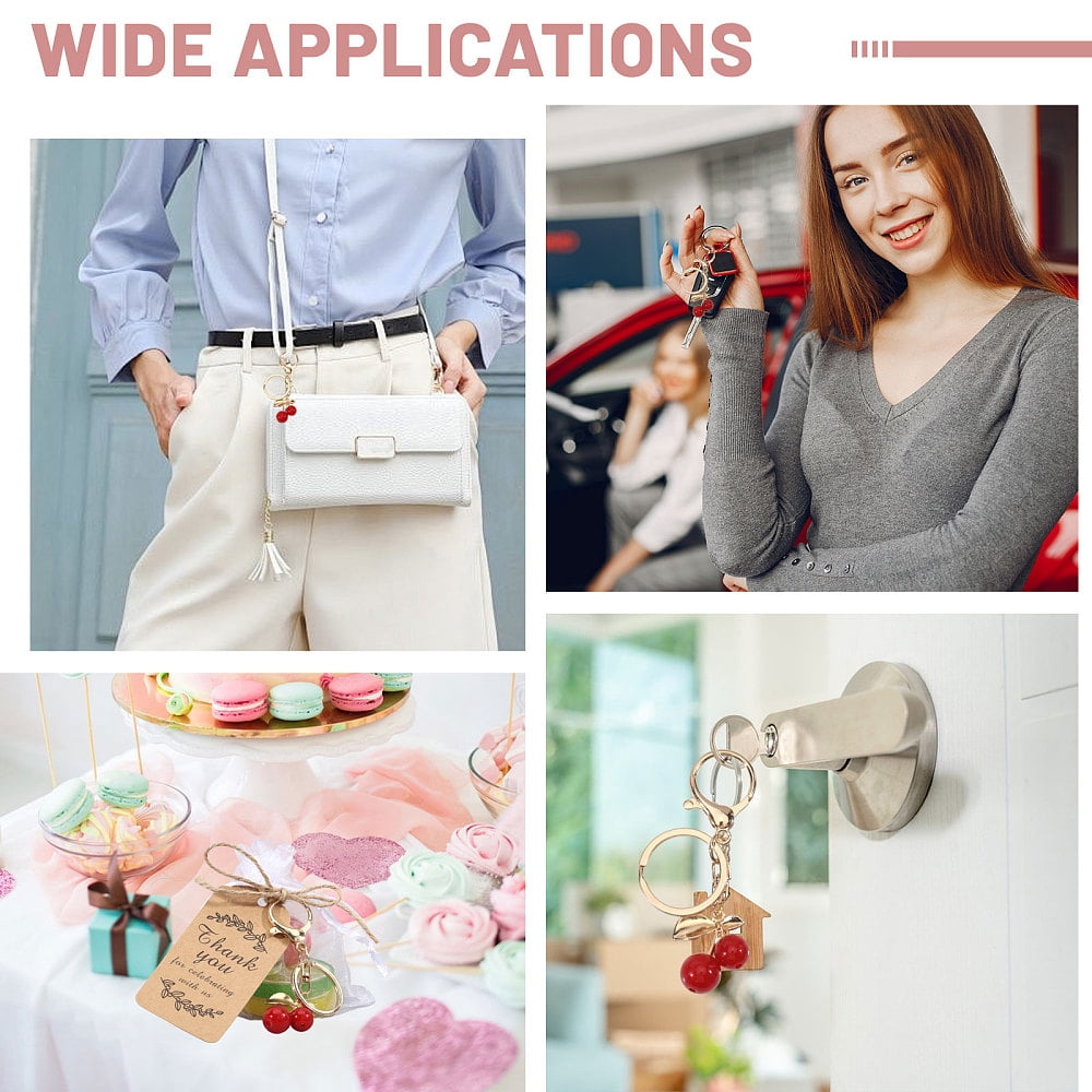 Zinc Alloy Resin Cherry Keychains with Jute Cord Kraft Paper Price Tag Organza Bags Golden Mixed Color 92.5mm DIY