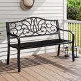 thumbnail image 1 of Gymax 2-person Metal Bench w/ Floral Pattern Slanted Backrest Slatted Surface Black, 1 of 10