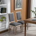 thumbnail image 3 of Dining Chairs Set of 2, French Linen Upholstered Dining Room Chairs with Squre Fabric Backrest and Carving Solid Wood Leg, Farmhouse Style Accent Chair for Living Room Kitchen, Gray, 3 of 7