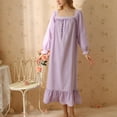 thumbnail image 3 of Defitshape Women's 100 Cotton Nightgown Vintage Victorian Princess Long Sleeve Ruffle Fall Loose Sleep Dress Mid-Length Purple XX-Large, 3 of 4