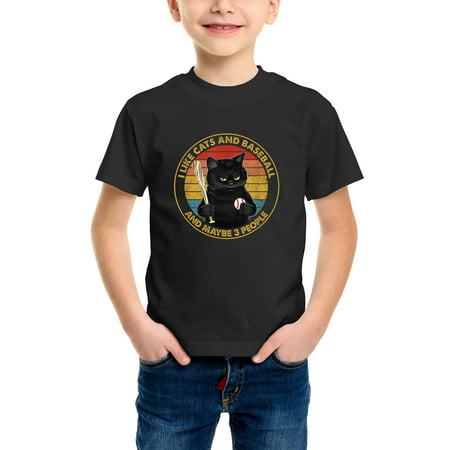 

Envmenst Boys Girls Short Sleeve T-Shirt Funny I Like Cats And Baseball Maybe 3 People Graphic Kids Unisex 100% Cotton Tee