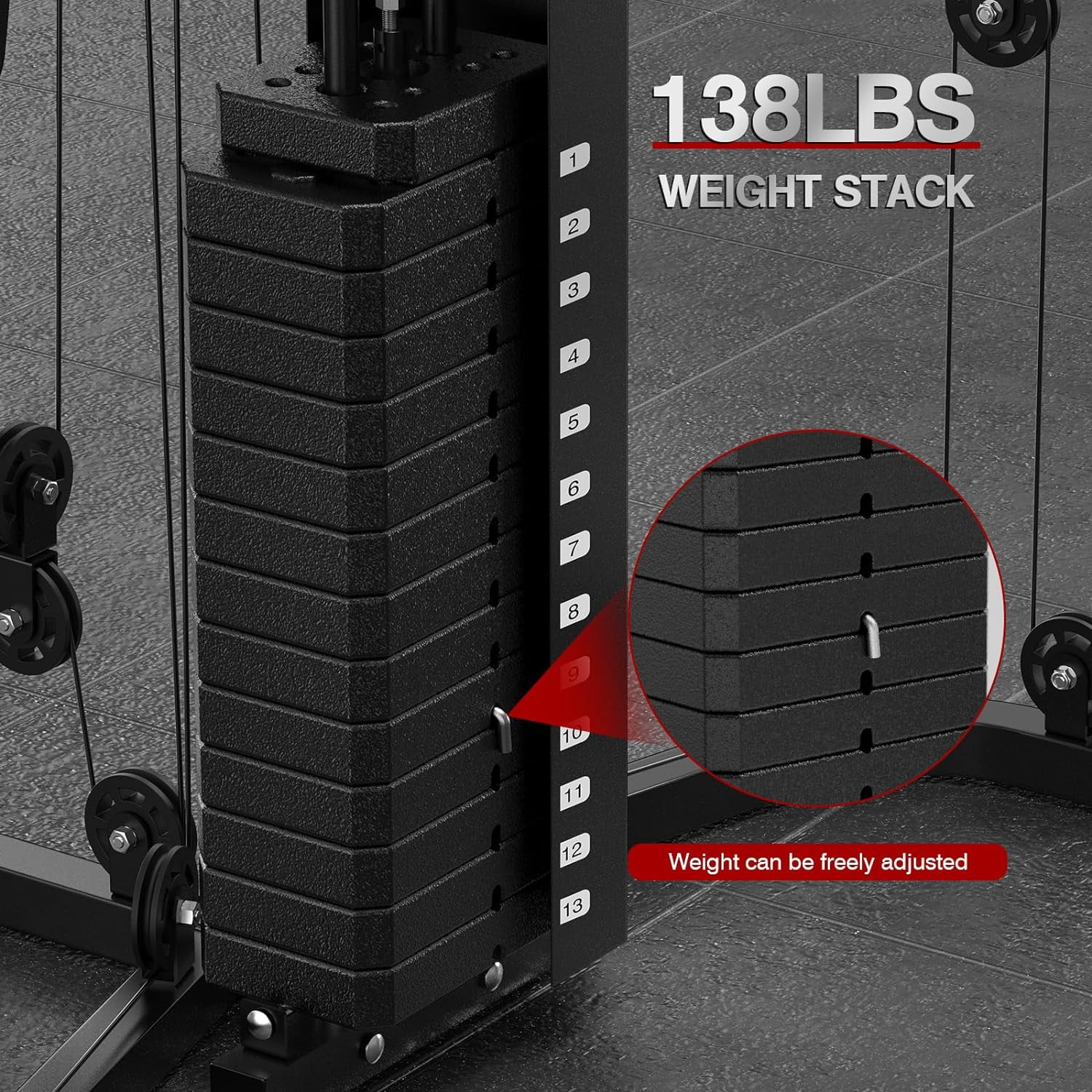 Sunhome Multifunction Home Gym System Smith Machine with 138 lb Weight, Build Muscle, 86.6"