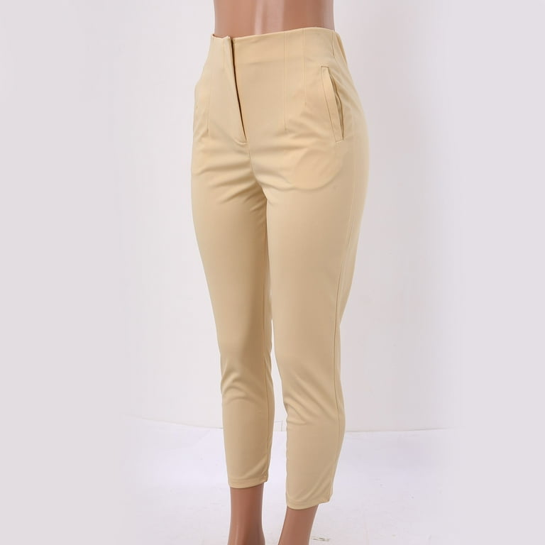 Prolriy Dress Pants Women High Waist Cropped Work Pants