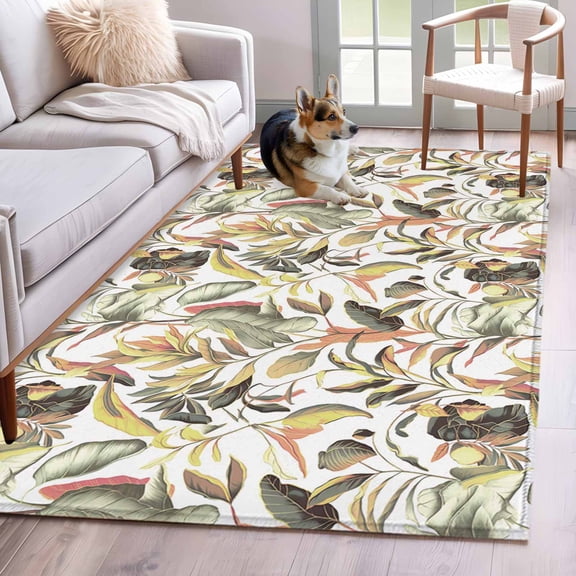 Tropical Palm Area Rug 3x5 Washable Rug Non Slip Summer Farmhouse Botanical Leaves Large Area Rug Indoor Floor Carpet for Entryway Bedroom Kitchen Living Room Home Office Dining Room Nursery