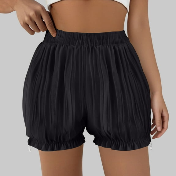 HongQid Soft Lounge Shorts for Women Elastic Waist Ruffled Bloomers Casual Sleepwear Lightweight Cozy Pajama Bottom Black 4XL