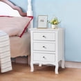 thumbnail image 2 of 3-Drawer Nightstand, Wood Bedside Table with Curved Legs, Retro End Table with Storage for Bedroom Living Room, 17.72''L x 14.96''W x 24.8''H, White, 2 of 7