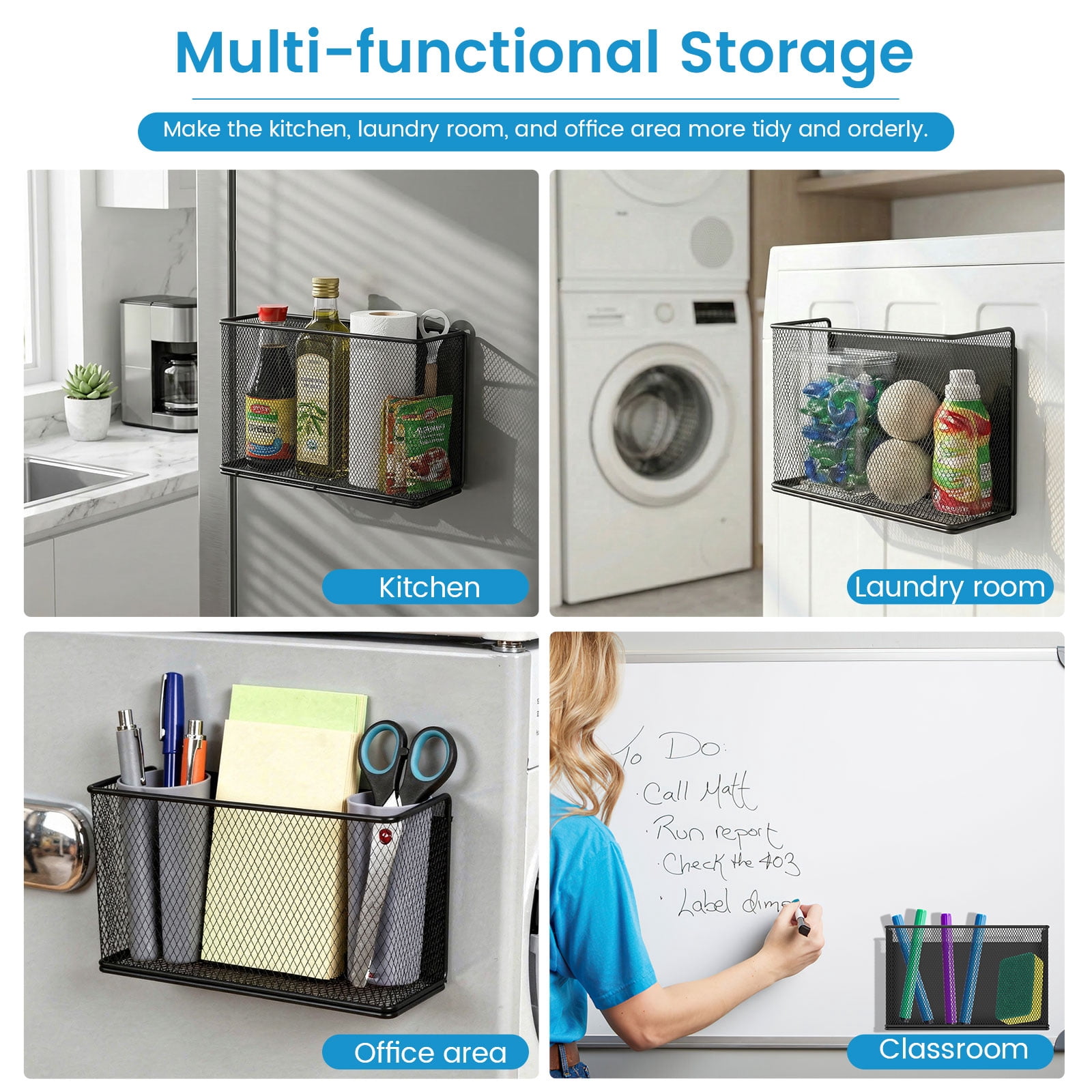 Magnetic Shelf Basket Container Organizer Holder Storage Rack Container for Fridge Whiteboard Washing Machine Home Kitchen Laundry Office School 1 Pack