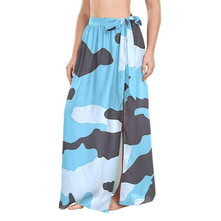 Blue White Black Camouflage Women s Swimwear Cover Ups Strappy Beach Dress Sarong Wrap M