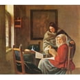 thumbnail image 2 of Vermeer, Johannes 29x26 Gold Ornate Wood Framed with Double Matting Museum Art Print Titled - Gentleman And The Girl With Music, 2 of 4