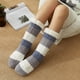 thumbnail image 2 of Beige Calcetines de invierno trenzados con forro de felpa para mujer, calcetines con forro de felpa, rayas de colores en contraste, suaves, esponjosos, cálidos, antideslizantes, me, 2 of 4
