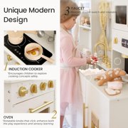Tiny Land Wooden Play Kitchen for Kids, Modern Toy Kitchen Set with Ice Maker, Coffee Maker, Microwave, Storage & Sink, Pretend Play Kitchen Gift for Boys Girls Ages 3+