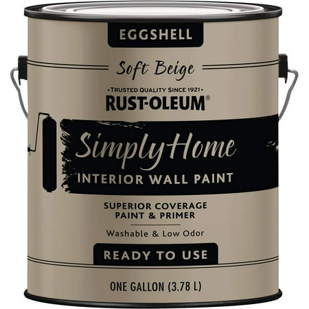 Rust-Oleum Simply Home Interior Wall Paint Eggshell - Washable - 1 Gal, Soft Beige — Interior & Exterior Use, Professional Finish