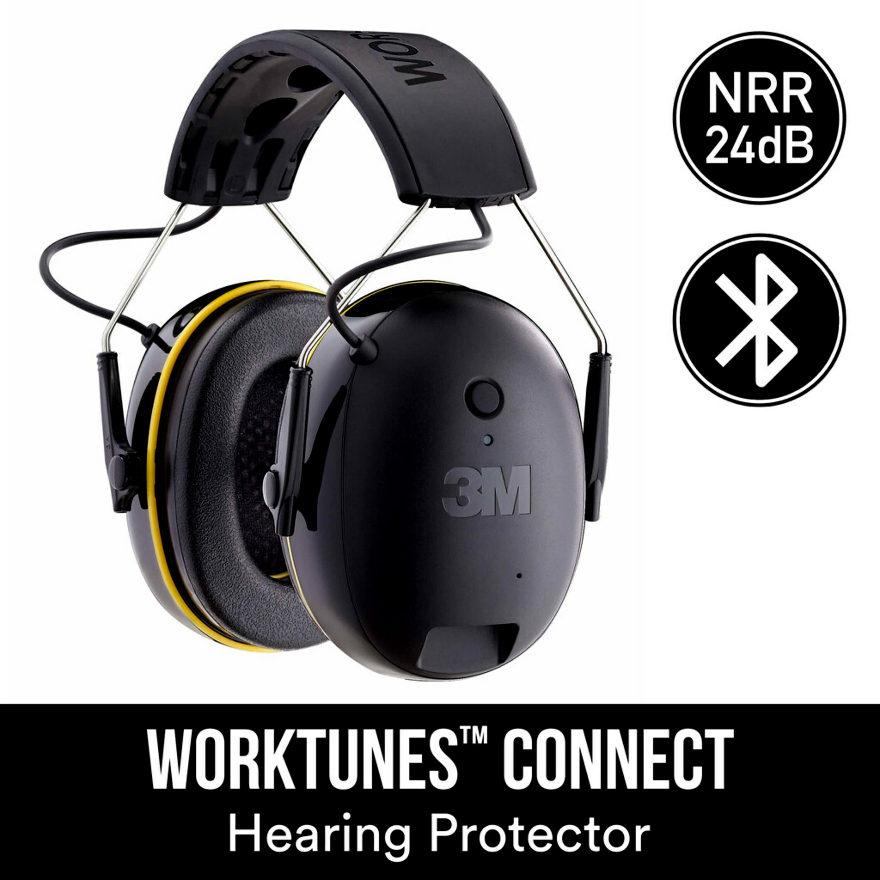 3M WorkTunes Connect Ear Protection with Bluetooth, Rechargeable Battery,  Audio and Voice Assist, Ear Muffs