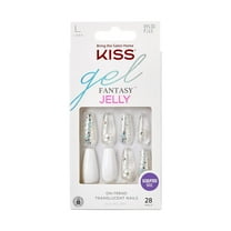KISS Gel Fantasy Press On Nails, Nail glue included, Sweet Jelly', White, Long Size, Coffin Shape, Includes 28 Nails, 2g glue, 1 Manicure Stick, 1 Mini File