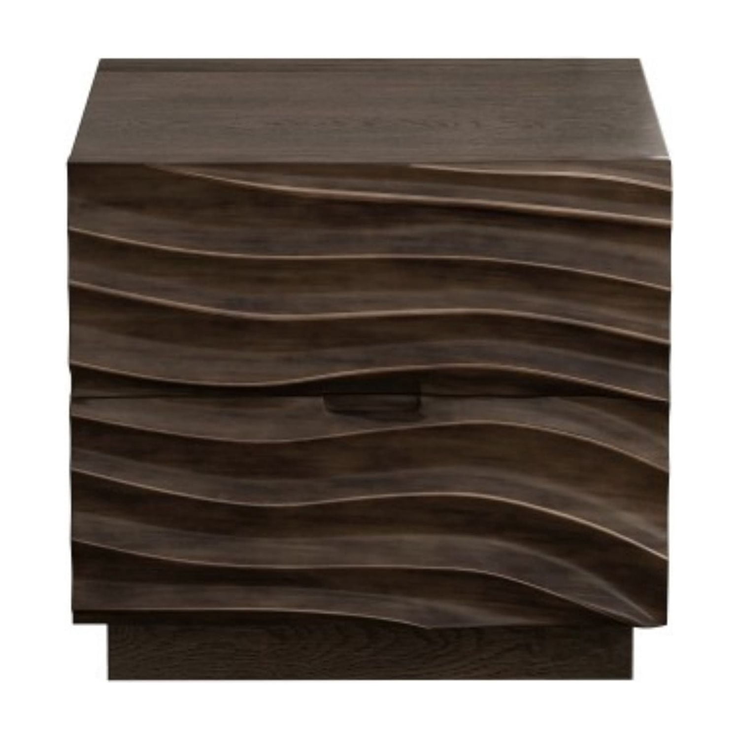 Solid Wood Nightstand with 2 Drawers, Modern Bedside Table with Handle-Free Curved Drawer Design, Wooden End Table for Bedroom, Living Room, Brown
