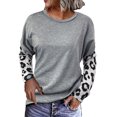 thumbnail image 1 of Top con estampado de leopardo Cuello redondo Manga larga Blusa informal con bloques de color Sudaderas, 1 of 6