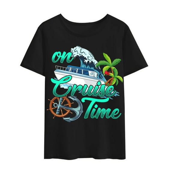 On Cruise Time Women Men T-Shirt Trip Ship Funnny Shirts Casual Tops Tee Ladies Gift Black Medium