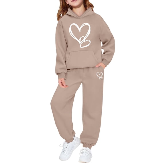 EnJoCho Girls Hoodie Sweatsuit, Soft Fleece Soli𝖽 Color Loose Fit, 2-Piece Zip Up Long Sleeve Jogger Sweatpants Outfit for Back-to-School Daily Playground Casual Wear