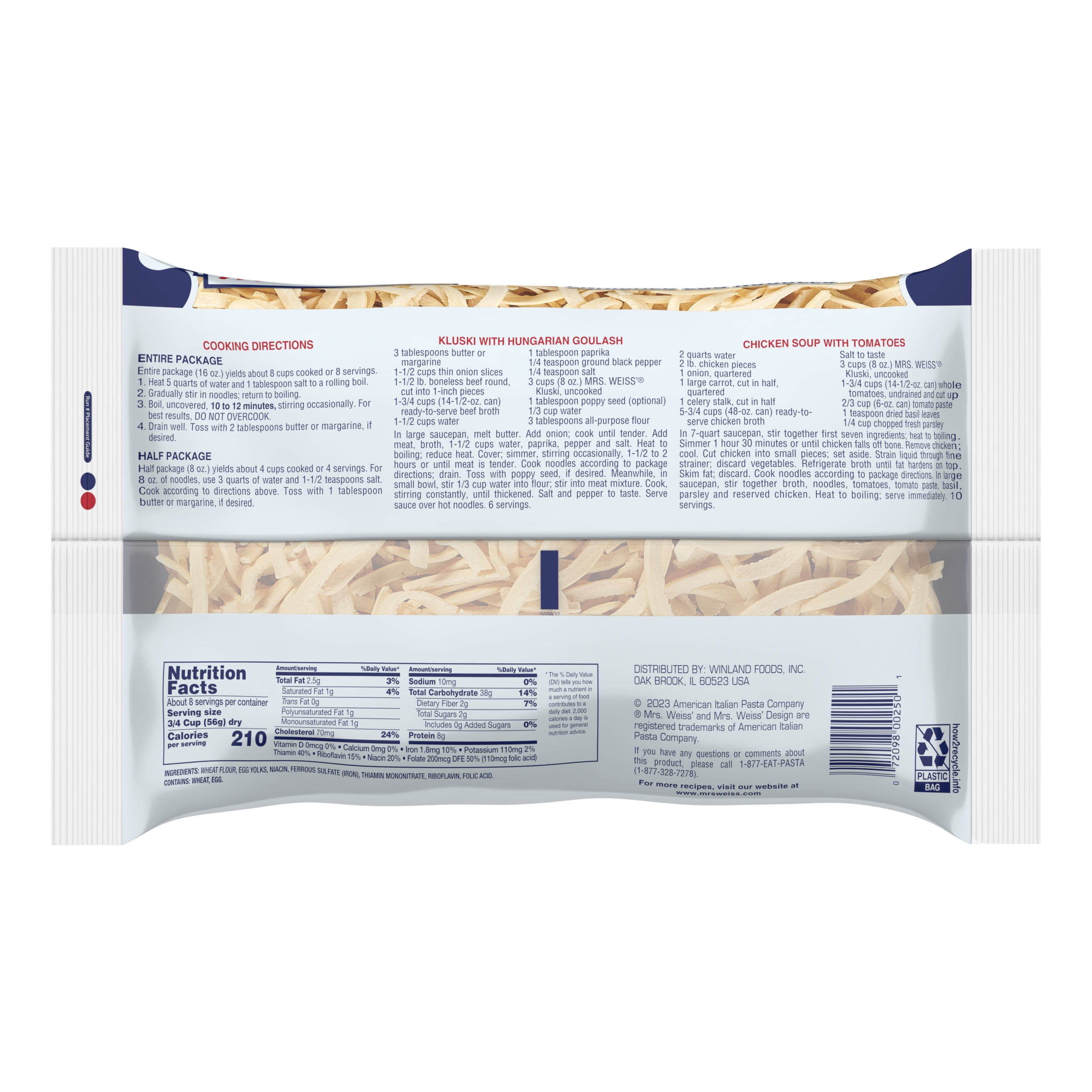 Mrs. Weiss' Kluski Enriched Egg Noodles, 16-Ounce Bag