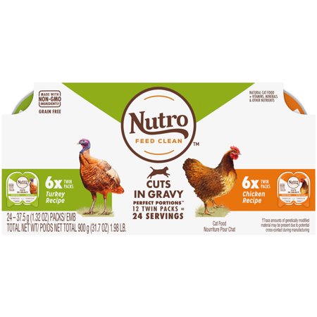 UPC: 0079105123150 | Nutro Grain Free Natural Wet Cat Food Cuts In Gravy Turkey Recipe And Chicken Recipe Variety Pack  (12) 2.64 Oz. Perfect Portions Twin-Pack Trays
