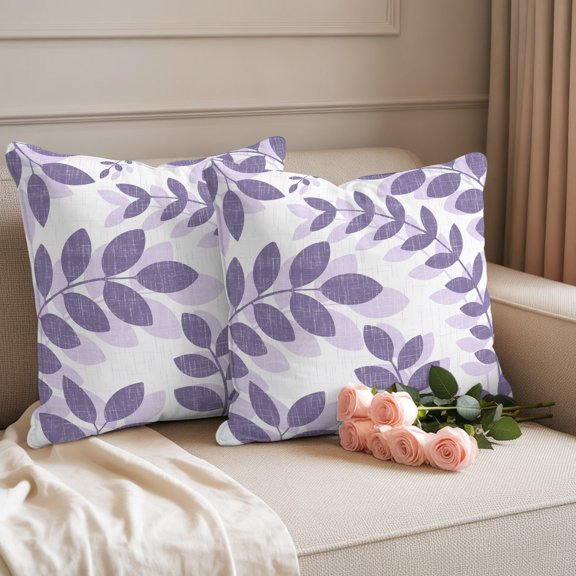 Outdoor Pillow Cover 18x18inch Set of 2, Country Leaf Botanical Waterproof Decorative Throw Pillow Cover for Couch Sofa, Farmhouse Purple Leaves Pillowcase Cushion Cases for Patio Garden Bed Car