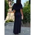 thumbnail image 2 of Navy Blue Elegant Cowl Neck Ruched Waist Maxi Dress, Minimalist Long Dress For Work Date Vacation, 2 of 8