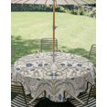 thumbnail image 2 of Outdoor Tablecloth with Umbrella Hole Zipper White Grey Flowers Round Tablecloth 54" Waterproof Outside Table Cloth Spring Floral Modern Abstract Art Patio Table Cover Tablecloths for Picnic Party, 2 of 8
