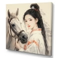 thumbnail image 2 of Designart "Japanese Kimono Woman and Horse I" Fashion Wall Art - Glam White Woman Japan Living Room Canvas Art, 2 of 6