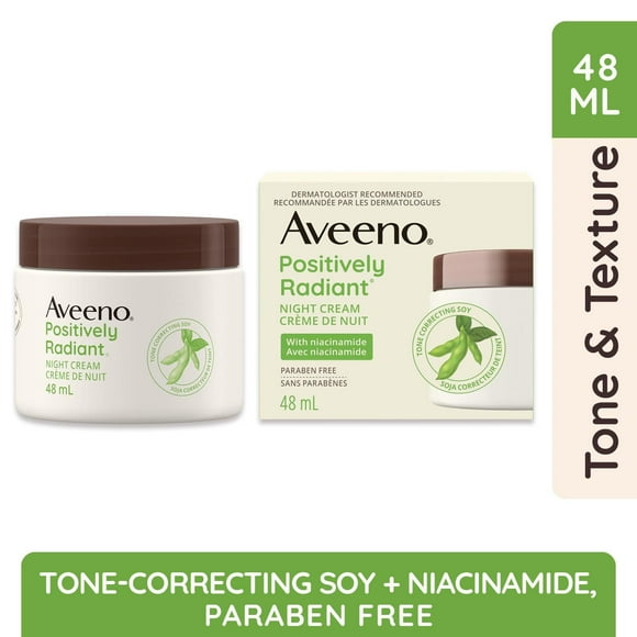 Crème de nuit Aveeno Positively Radiant, hydratant pour le visage, teint, taches brunes, avec niacinamide et soya