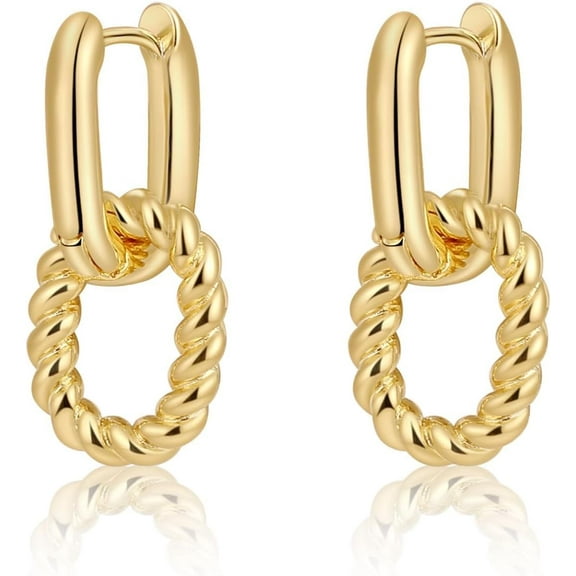 Gold Hoop Earrings for Women 14K Gold Silver Plated Chunky Huggie Hoops Hypoallergenic Lightweight Small Paperclip Link Chain Drop Dangle Earrings Trendy Jewelry Gifts