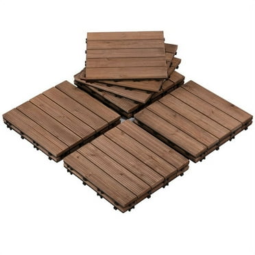 Renwick 12" x 12" Interlocking Wooden Floor Tiles, Outdoor and Indoor, 11 pieces, Brown Flooring Materials
