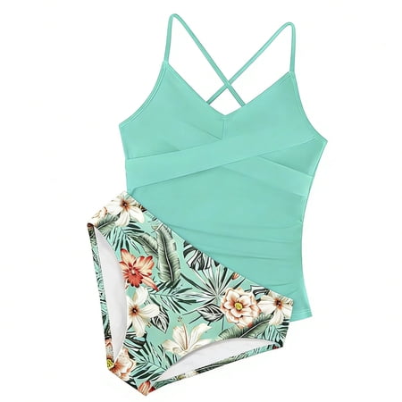 ZXLBBD Girls Swimwear 2 Piece with Adjustable Bikini Top and Skirt Tankini for Pool Cute Design Breathable Vacation Outfit