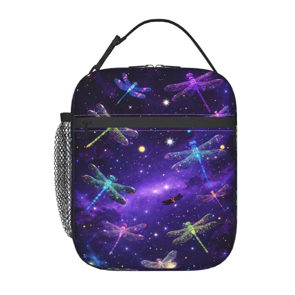 Purple Cute Dragonfly Lunch Bag Portable Thermal Lunch Box for Men and Women