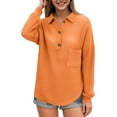 thumbnail image 5 of Kaprioy Womens Tops Waffle Knit V-Neck Long Sleeve T-shirts Button Down with Pockets Tunic Early Fall Fashion Clothing Orange, M, 5 of 5