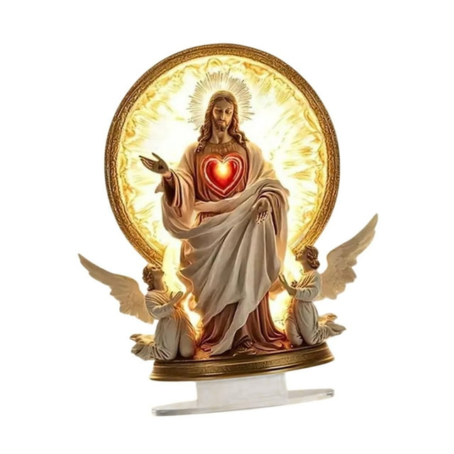 KLKCMS 2D Jesus Holy Figure Decoration Acrylic Table Sign Centerpiece Collectibles Flat Tabletop Ornament for Table Bookshelf Office Jesus and 2 Angels