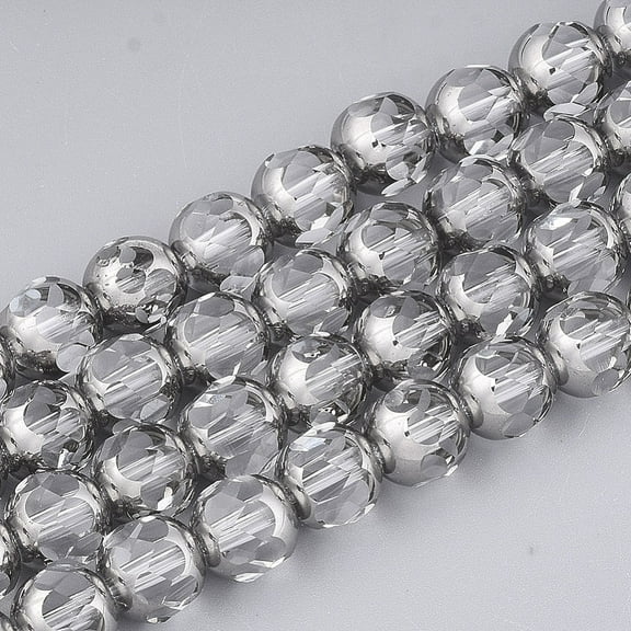 1 strand Electroplate Glass Beads Strands Half Silver Plated Faceted Round Clear 8~8.5x7~8mm Hole: 1mm 40pcs/strand 11.8 inch