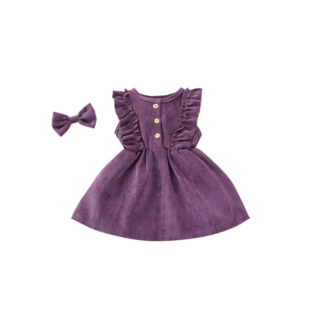 

Xingqing Girls 2-piece Outfit Set Sleeveless Solid Color Dress+Bowknot Hairpin Set