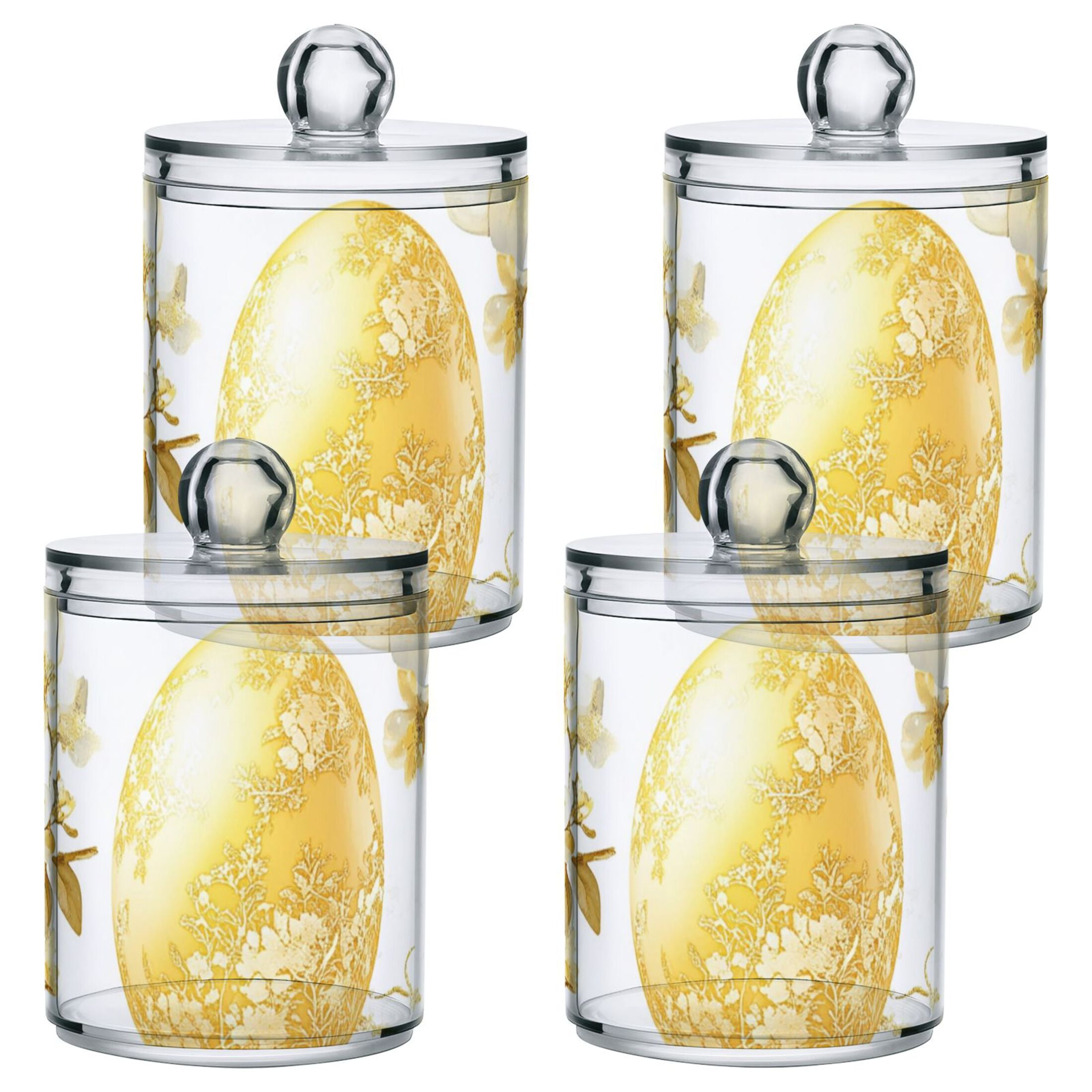 Ckdifva Gold Easter Eggs Flowers Storage Jar with Lid Acrylic Organization Storage Containers Set of 4
