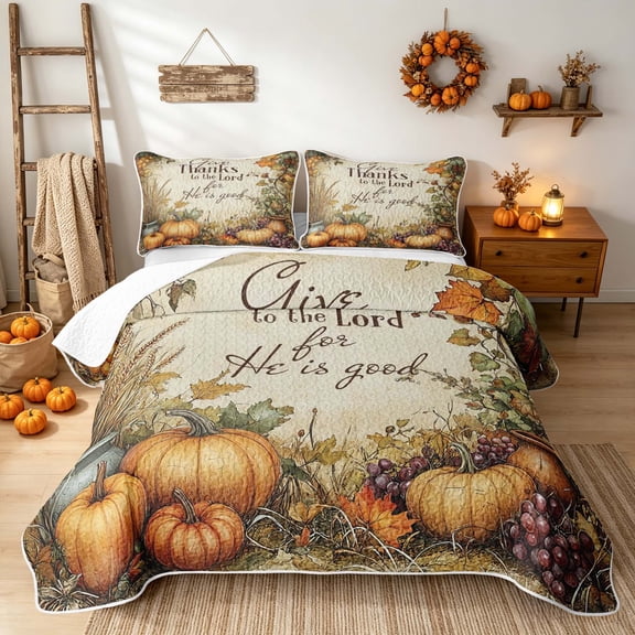 Erosebridal Hippie Fall Grain Twin Quilt Set, Boho Harvest Pumpkin Twin Coverlet Set for Boys Girls, Cream Rust Orange, 2pcs 1 Bedspread and 1 Pillowcase
