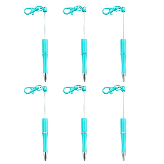 6 Pcs Beadable Pen Keychain 1.0mm Beadable Ballpoint Pen Stationery Pen Writing Pen Black Inks Beaded Pen for Student