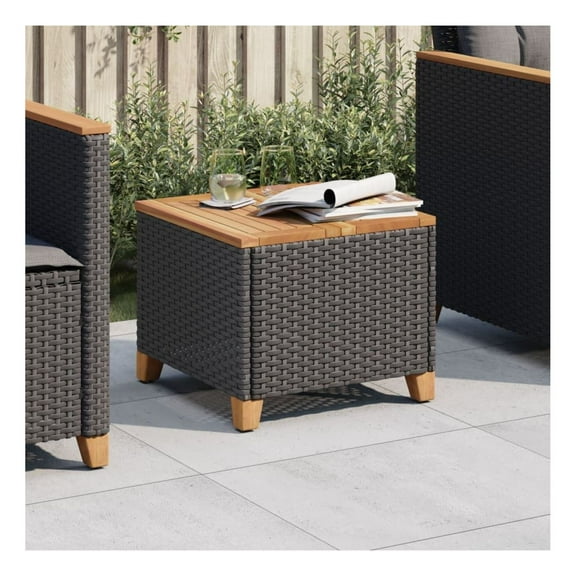 Patio Table Black 17.7"x17.7"x14.6" Rattan Wood