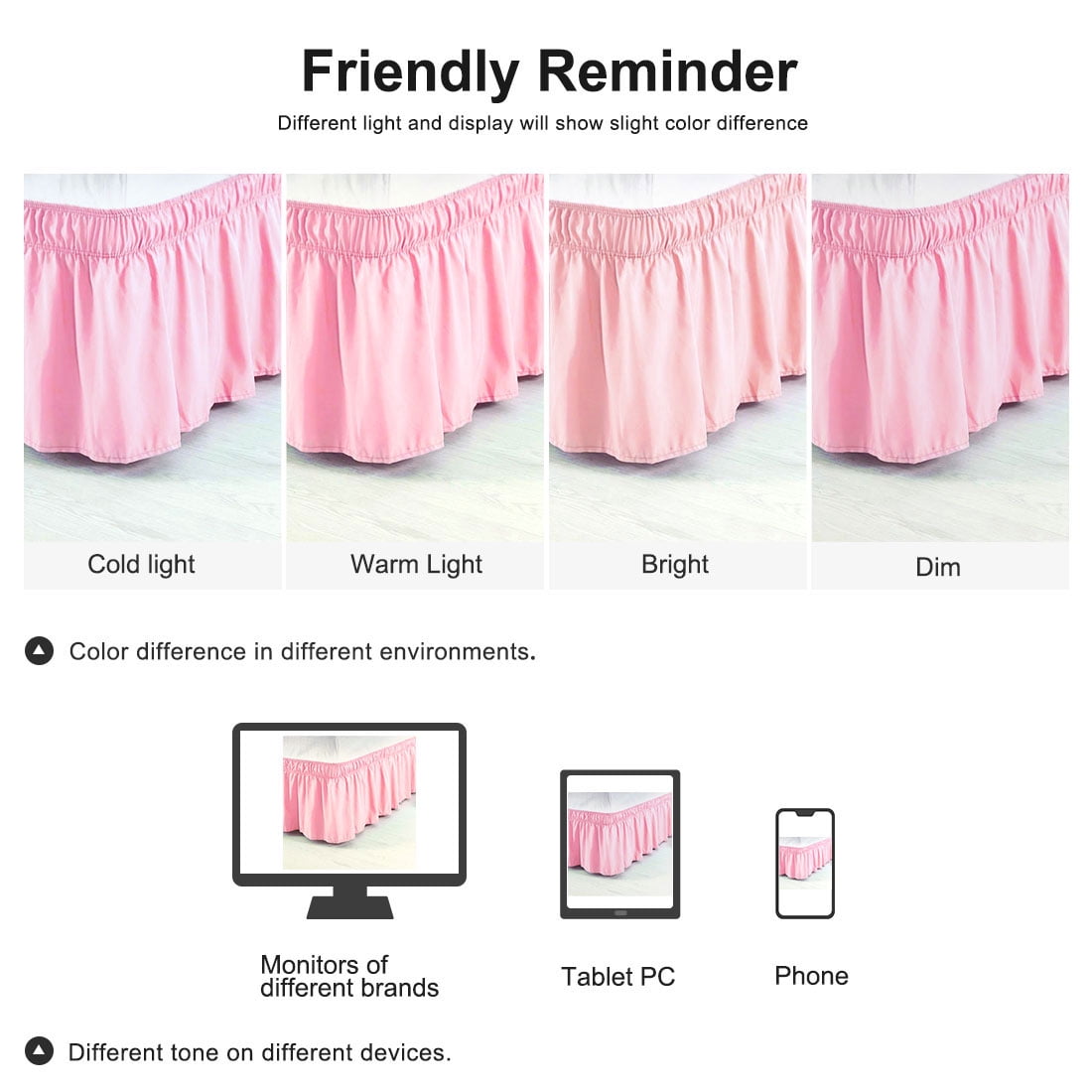Unique Bargains Elastic Dust Ruffled Bed Skirt with 15" Drop Twin Light Pink