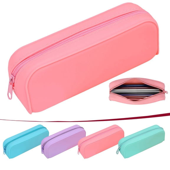 Yhmxh Silicone Pencil Case with Zipper, Soft Waterproof Silicone Pen Pouch Aesthetic Pencil Bag, Travel Makeup Pouch Stationery Storage Bag for Office Supplies, Pens, Pencils, Erasers, Cosmetics