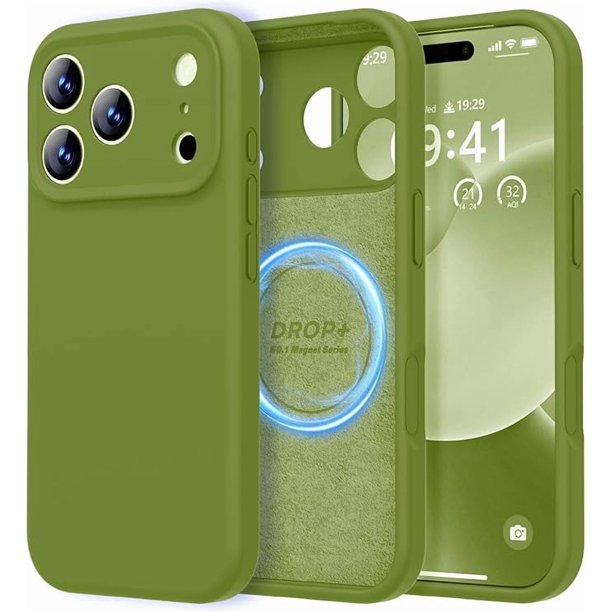 Funda de Silicona Premium, Forro de Microfibra, a Prueba de Golpes, para iPhone 17 Pro 6.3", Verde Cedro